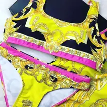 Женский сексуальный комплект бикини с золотым принтом из двух частей, купальный костюм, женский купальник бикини, купальный костюм