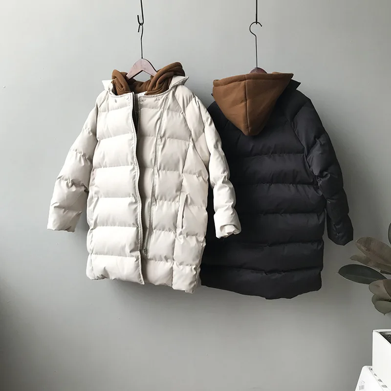 HXJJP, Зимние Новые корейские куртки с капюшоном, имитация двух теплых хлопковых пальто средней длины, женские парки 1001