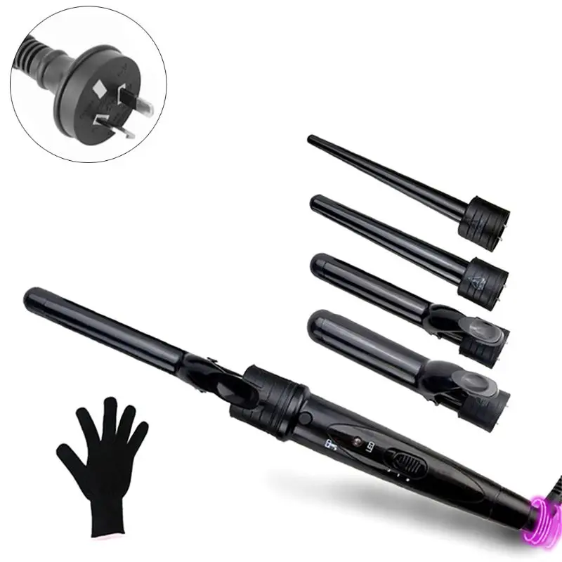 

5 in 1 Ceramic Hair Curler Set Professional Curling Iron Wand Interchangeable Barrel Tourmaline Dual Voltage