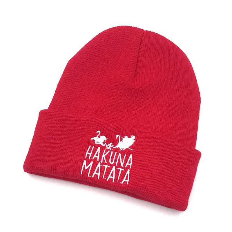 Теплые вязаные зимние шапки HAKUNA MATATA с вышивкой Skullies для мужчин и женщин