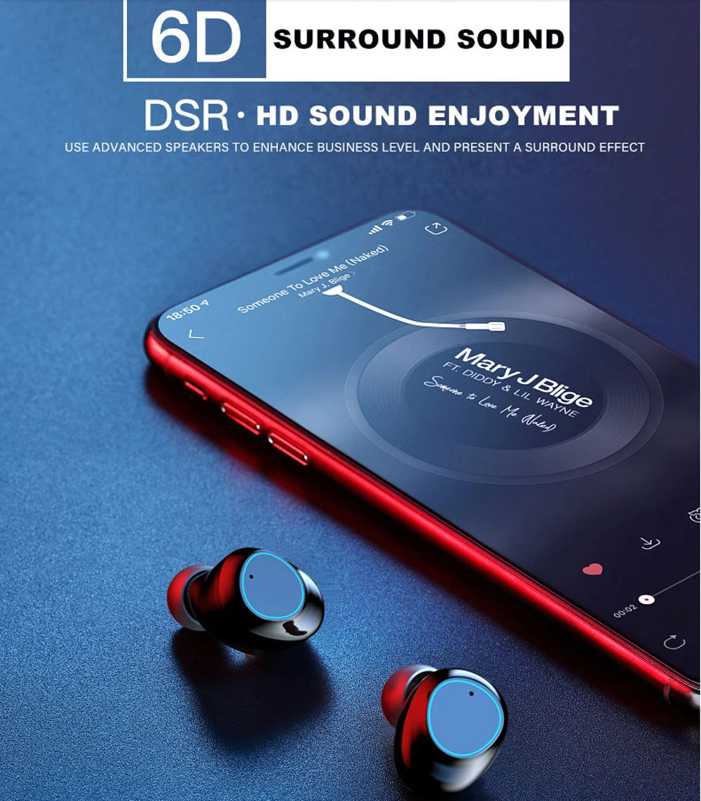 Беспроводные наушники Bluetooth наушники спортивные IPX7 Водонепроницаемая гарнитура hifi объемный HD звук с 6000 мАч светодиодный дисплей для xiaomi