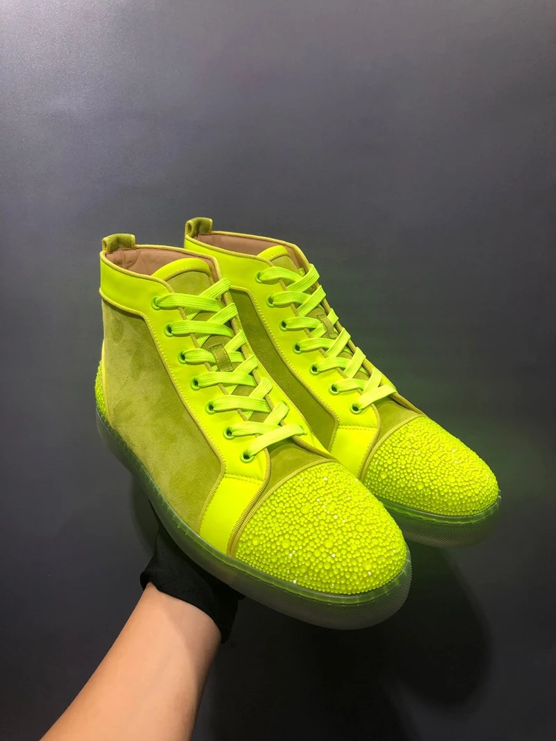 fluorescent yellow running shoes
