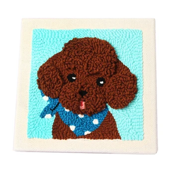 

DIY Knitting Wool Rug Hooking Kit Handcraft Woolen Embroidery Gift with 26 x 26cm Solid Wood Frame Punch Needle - Chocolate Dog