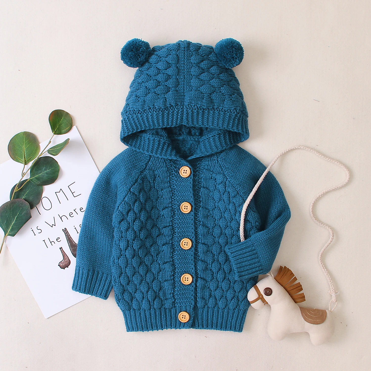 Пальто для маленьких девочек от 3 до 24 месяцев осенне-зимняя теплая верхняя одежда с капюшоном и пуговицами, Куртка Топы с помпонами - Цвет: Синий