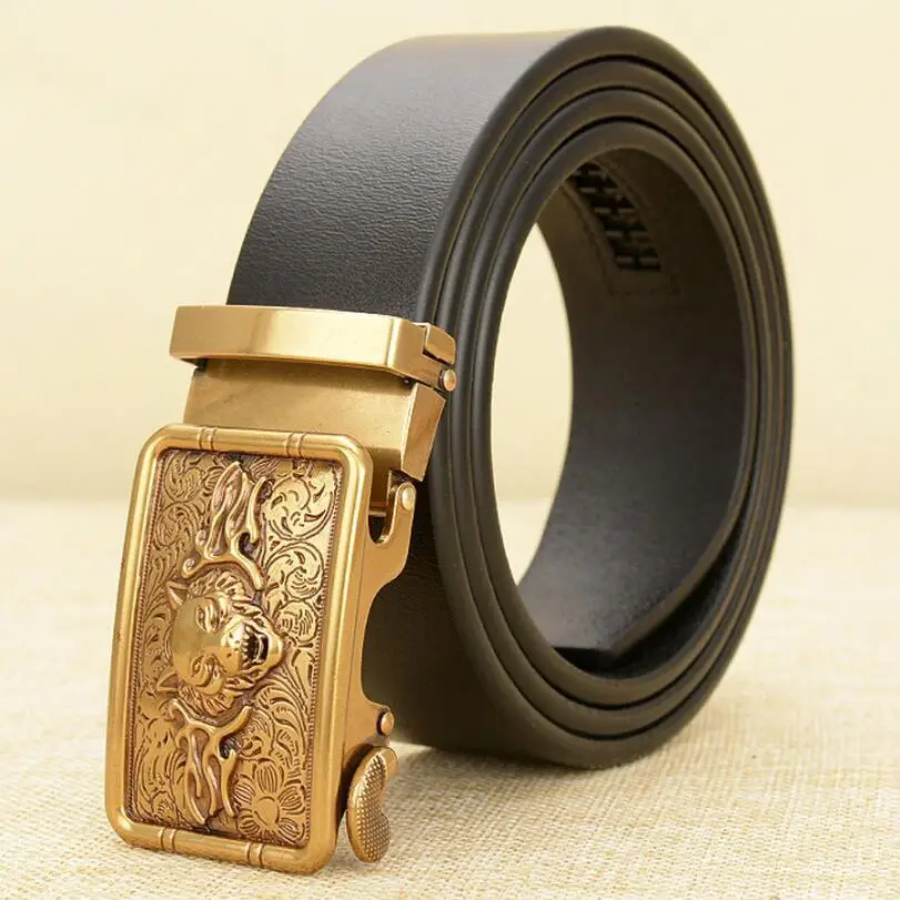 

Automatic Buckle Gold Wolf Genuine Leather Men Belt Hip-hop Punk Style Jeans Belts Cool Cowboy Quality Assurance ZLB405