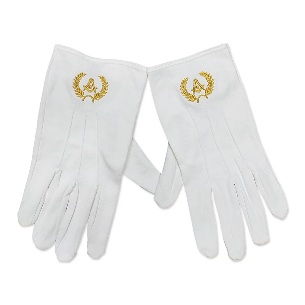 Masonic White Gloves GOLD Embroidered G Logo Square & Compass 