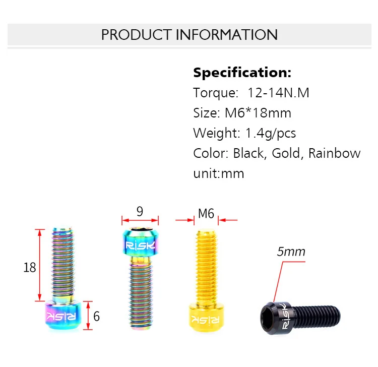 RISK 2 шт. 6x18 мм велосипед Титан Ti болты для Велосипедный шатун фиксирующий диск тормозной зажим фиксированный легкий Велоспорт Аксессуары