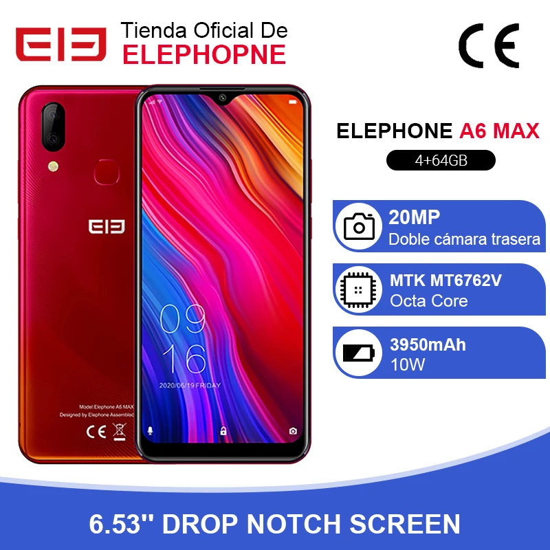 Elephone A6 MAX Mobile Phones MT6762V 4GB 64GB 6.53'' Screen 20MP Front Camera Face Fingerprint Unlock Smartphone 3950mAh Elephone A6 MAX Mobile Phones MT6762V 4GB 64GB 6.53'' Screen 20MP Front Camera Face Fingerprint Unlock Smartphone 3950mAh