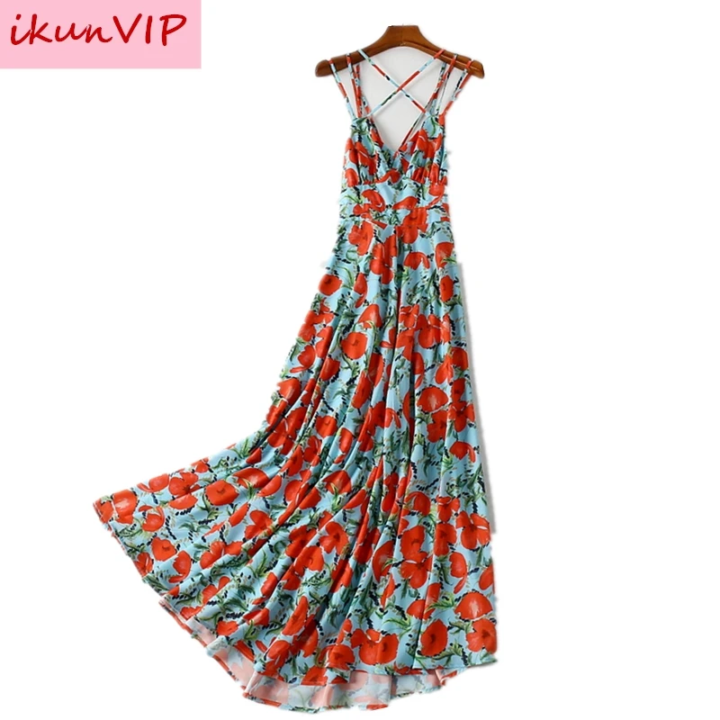 

Vintage Summer Dress Sweet Women Red Floral Printed Sling Dress Sexy Sleeveless Midi Dress sundress ZA Vestidos Dress