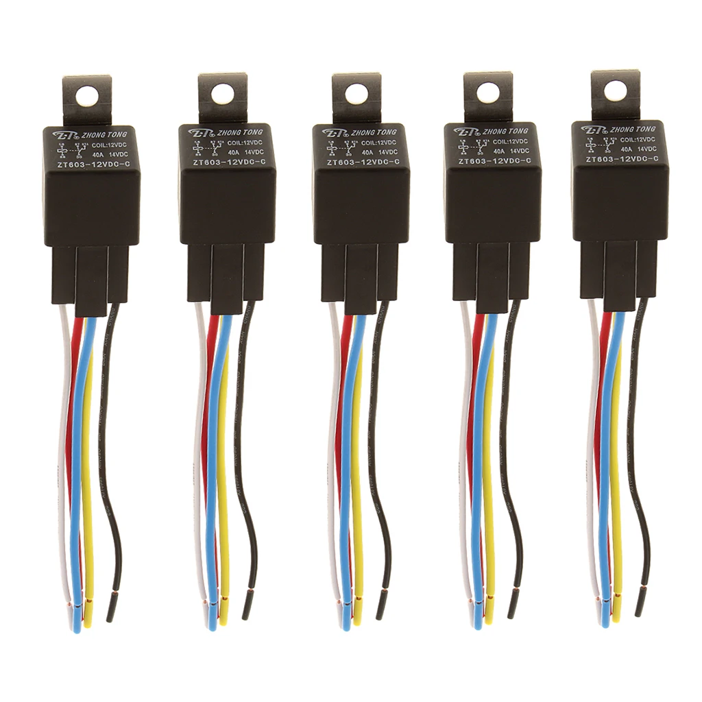 5x Car 40A AMP 12V Relay Kit For Fan Fuel Pump Light 5Pin 5Wire SPST
