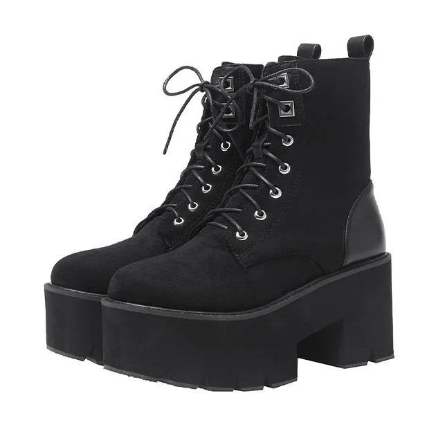 LTARTA Autumn And Winter New Thick Thick With Lace And Velvet Suede Punk Wind Martin Boots With High Heel Boots JXQ-69-3 - Color: Black
