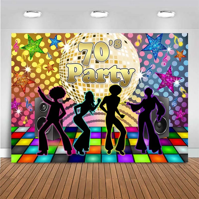 70’s Theme Party Photography Backdrop Disco Music Neon Lights Star Glitter Photo Background Back to the 80s & 90s Photo Studio