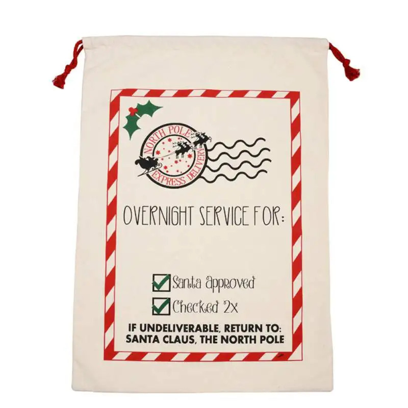 

Christmas Gift Bag Canvas Christmas Bag Drawstring Printed Christmas Present Sack Creative Candy Bag