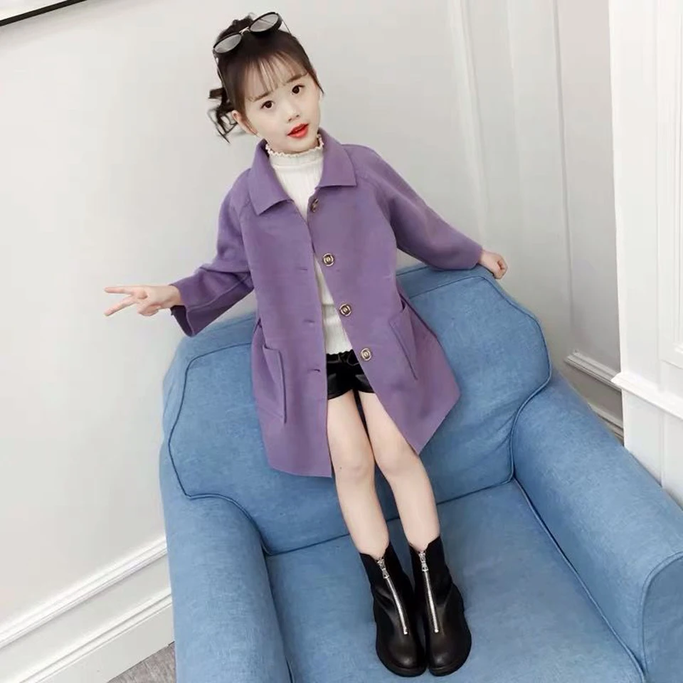 

2 Colors Fashion Girls Wool Coat Winter Outerwear Wool Blend Overcoat Warm Woolen Jacket Children Clothing New Year Costume