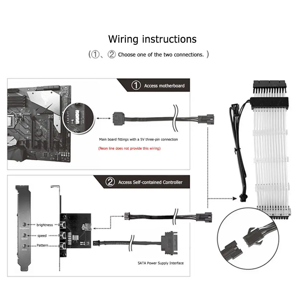 Прочный неоновый RGB материнская плата кабель шасси удлинитель питания 24Pin 5V PC Case