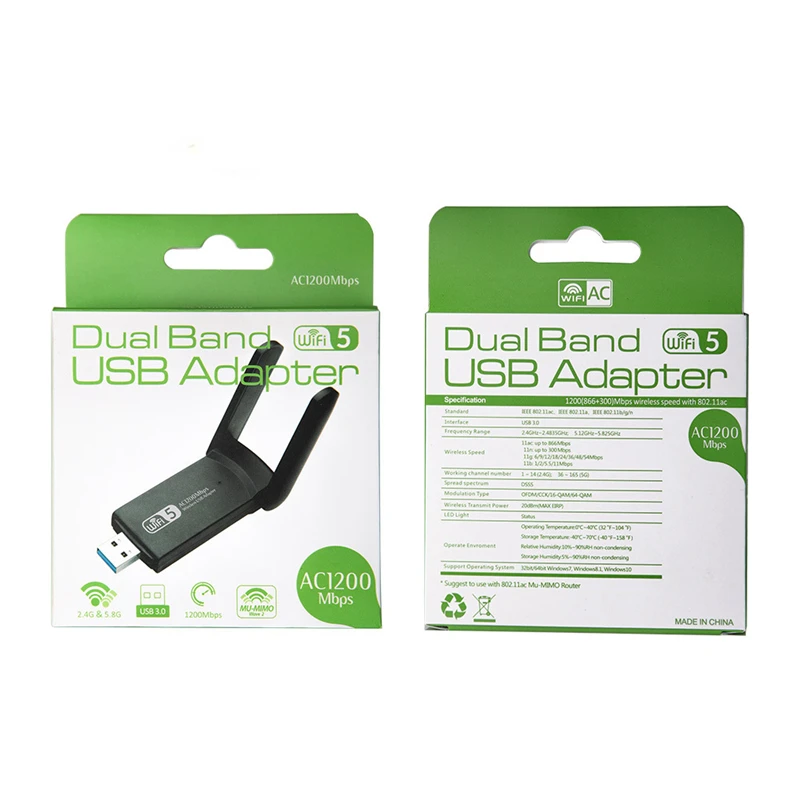 usb to ethernet adapter 1200Mbps USB Wifi Không Dây USB3.0 Mạng AP Phát Wifi USB LAN Ethernet 2 Băng Tần 2.4G 5.8G Cho Win10 Máy Tính Laptop bluetooth card