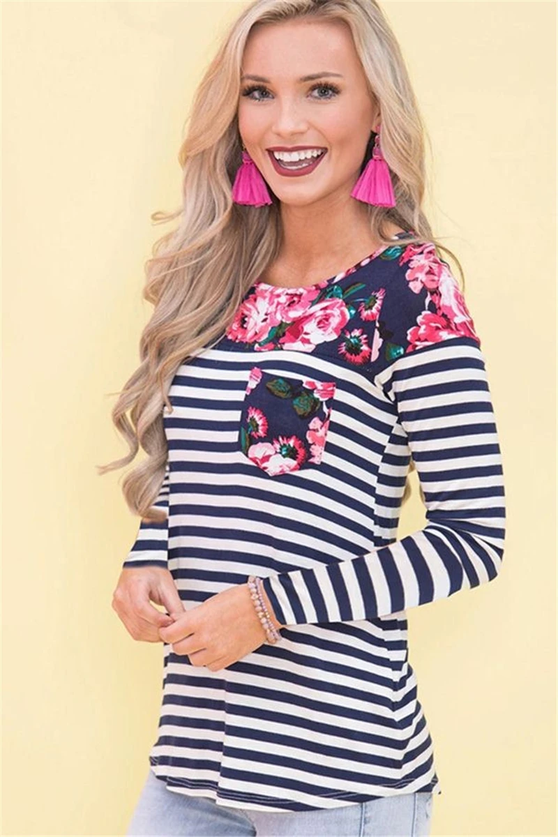 Лидер продаж, женская футболка для грудного вскармливания, топы в полоску с длинными рукавами и цветочным рисунком для кормящих, комбинированная одежда с цветочным рисунком для беременных женщин
