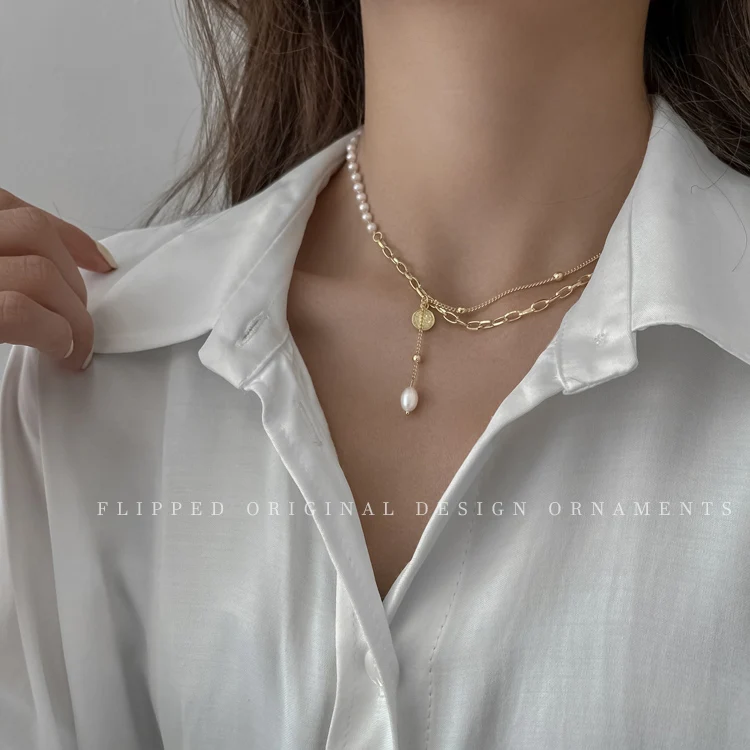 2021 New Korean Fashion Dainty Pearl Necklace For Women Beaded Chain Cute Pearl Pendant Choker Vintage Jewelry On The Neck