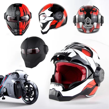 

Motorcycle Iron Man Helmet Full Face Personality Electric Scooter Motercycle Helmet Retro Unisex for Harley Transformers Helmet