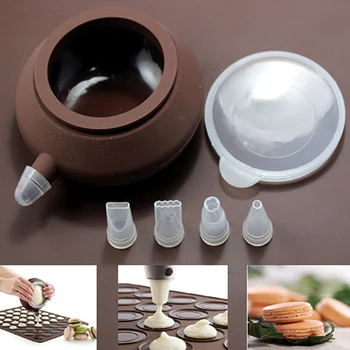 

Macarons Decorating Kit Silicone Macaron Pastry Baking Mold Decorating Piping Pot With 5pcs Nozzles Heat Resistant Baking Tools