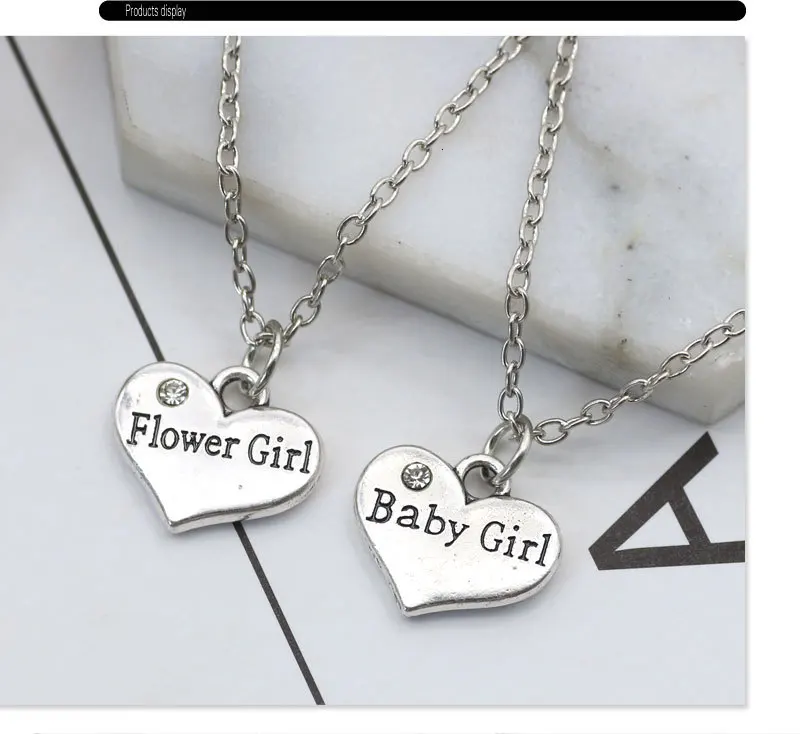 Best Friends Daddy Princess Baby Girl Flower Girl Charm Pendant Necklace Silver Rhinestone Love Heart Necklace For Women Collar