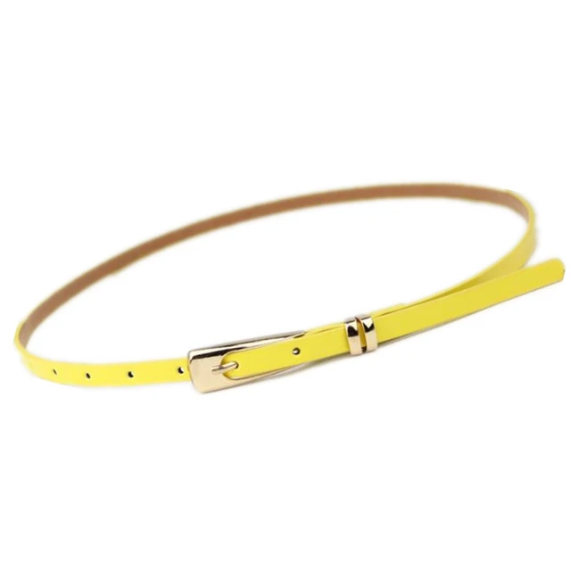 RAINIE SEAN Leather Thin Belt For Women Ladies Narrow Thin Dress Belt Female Pin Buckle Yellow Blue Orange Red Pink Waist Belt yellow