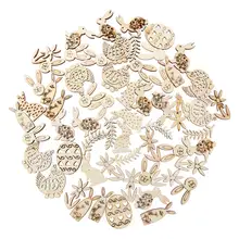 50 pièces découpées au Laser copeaux de bois sculpté embellissements de noël Style de pâques en forme ornements pendentif décor à la main bricolage artisanat(China)
