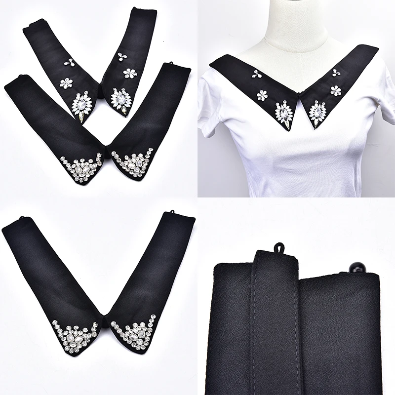 Новый черный воротник с прозрачными кристаллами Стразы стеклянная деталь Сделай