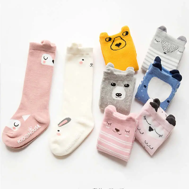 Носки для новорожденных мальчиков и девочек Нескользящие Гольфы с рисунком животных милые хлопковые носки с рисунком лисы и кошки для малышей
