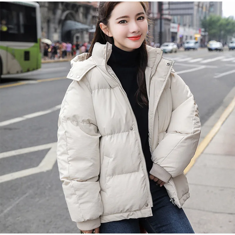 Women Parkas Autumn Hooded Down Jackets Casual Cotton Padded Short Parkas Female Winter Fashion Warm Casual Parka Overcoat
