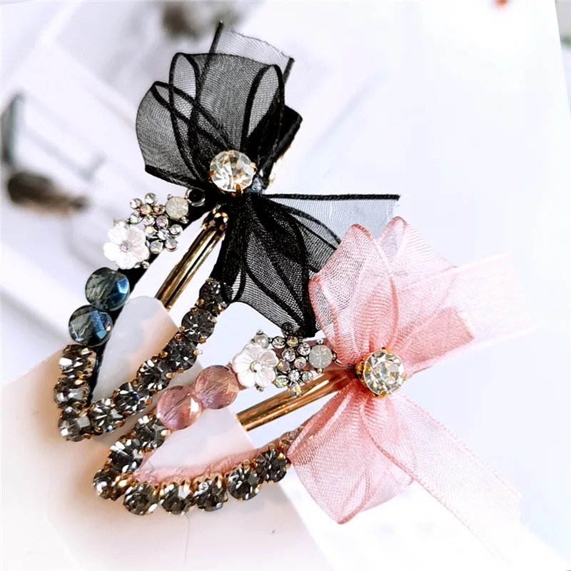 Free shipping Children cute hollow Rhinestone bow hairpins kids mesh hairclips hair accessories Side Clips