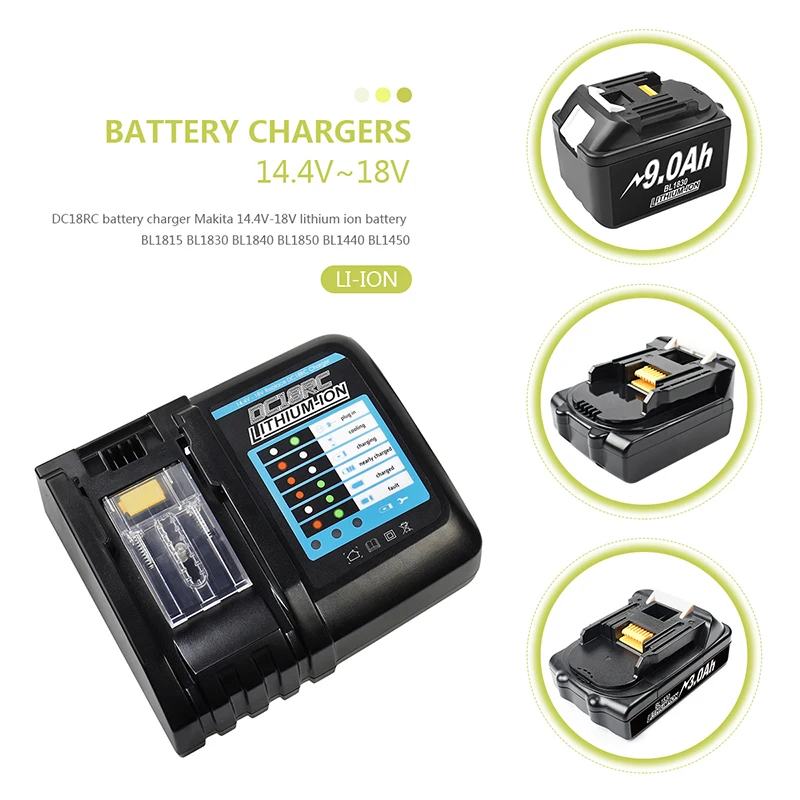 Bonacell 마키타 리튬 배터리 충전기, DC18RC 18V, BL1830, BL1840, BL1850, BL1860, BL1815, BL1430, BL1450, BL1440, 14.4V-18V