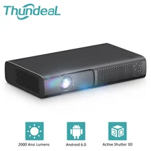 Thundeal nova tecnologia dlp projetor 2000 ansi inteligente dlp projetor t615 para 1080p 4k vídeo mini beamer wifi android 3d cinema em casa