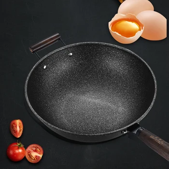 

Nonstick Frying Pan Metal Fry Pan with Wooden Handle Kitchen Utensil Cookware HYD88