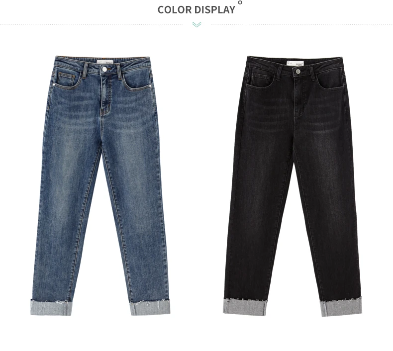 INMAN 2020 Autumn Winter New Arrival Jeans Loose Classic Simple Washed Mid-waist Raw-edged Cuffs Denim Cropped Pants