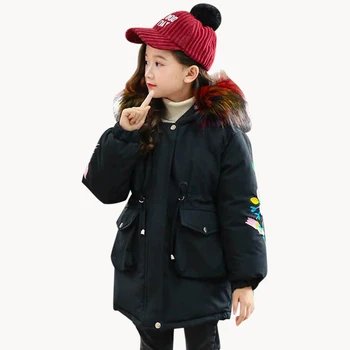 

Girls Coat Colorful Fur Collar Outerwear Girl Three-Dimensional Pocket Children's Parkas Casual Warm Winter Clothes For Girls