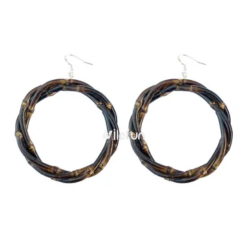 

Three twist twist black bamboo earrings fashion and personality bamboo eardrop ZhuBian retro circle earrings