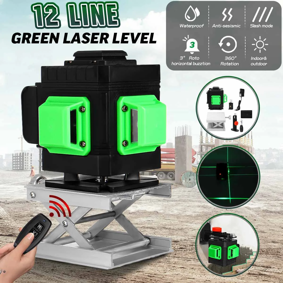 

ZEAST Laser Level 12 Lines 3D Self-Leveling 360 Horizontal And Vertical Cross Green Light Laser Levels Level Measuring Tool