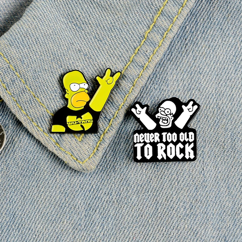 Булавки Rock Simpson, эмалированные булавки Neuer Too Old To Rock, броши на куртки, шляпы, сумки, нагрудные значки, Панк ювелирные изделия, подарок для любителей рок