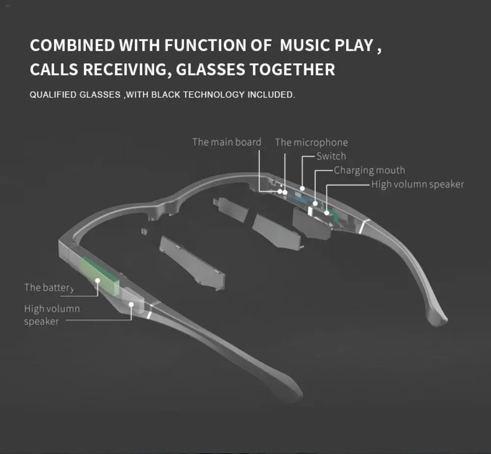 Newest Bluetooth Smart Glasses Wireless Sport Headset With Microphone Anti-Blue Light Smart Sunglasses 80h Standby