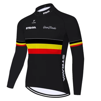 Camiseta de ciclismo Strava Pro Team, ropa de ciclismo de Bélgica para España, de manga larga, verano, 2020