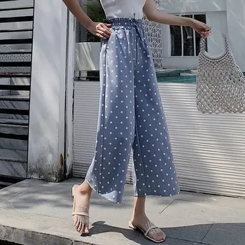 

Streetwear 2019 Summer Polka Dot Pants Women Korean Boho High Waist Wide Leg Pant Casual Loose Trousers Women Pantalon Femme