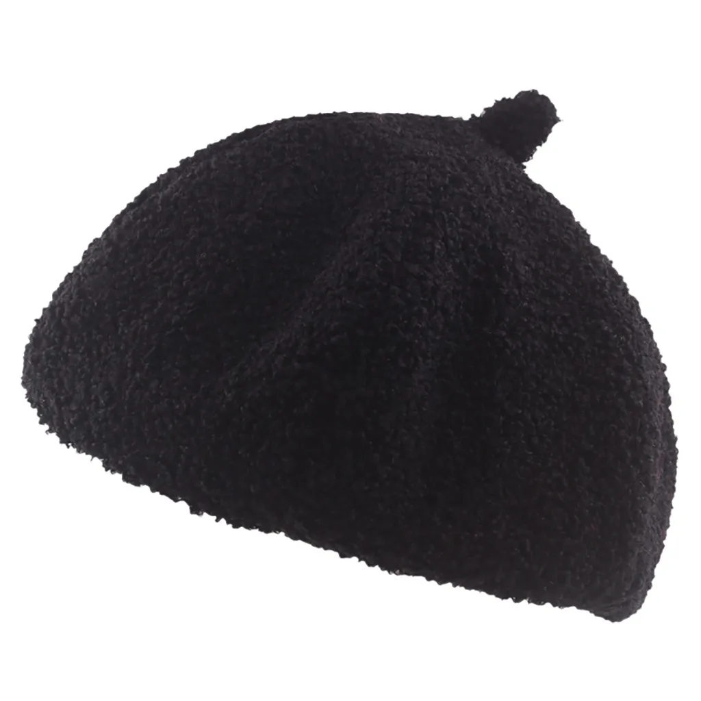 Черный Женская шапка-берет, Женская осенне-зимняя коллекция года, шапка-берет с изображением тыквы, миллинери, шерсть, винтажный цвет, теплый берет, шапка, Вязаная шапка - Цвет: Черный