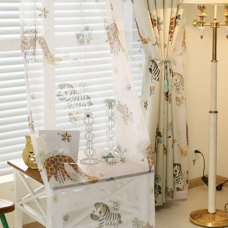 Kids Boy Curtain for Window Curtain Animals Design Blackout Print Sheer Fabrics Tulle Drape Custom Made Blinds X007#30