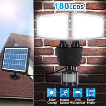 1000LM 180 светодиодный светильник на солнечных батареях с двумя головками, датчик движения PIR, активированный, водонепроницаемый, открытый, прожектор, светильник для прихожей, патио, двора, Gardren