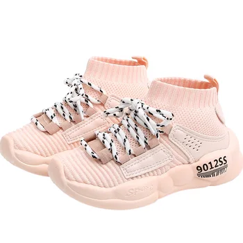 

2019 Autumn Children Socks Shoes Slip-On Baby Girls Pink Mesh Shoes Baby Boys Sneaker Kid Black Shoes Soft High-top Shoes 21-37