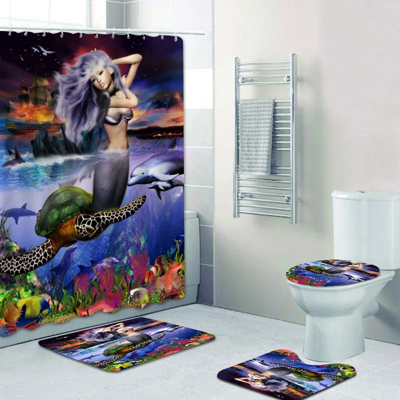 Шторы для душа девочки Русалка комплект с 3D рисунком русалки занавески ванной