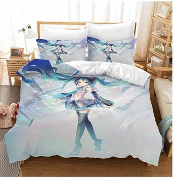

New 3d Hatsune Miku Bedding Set Anime Duvet Cover Pillowcase Cartoon Comforter Cover Set Bedclothes Twin Full Queen King Size