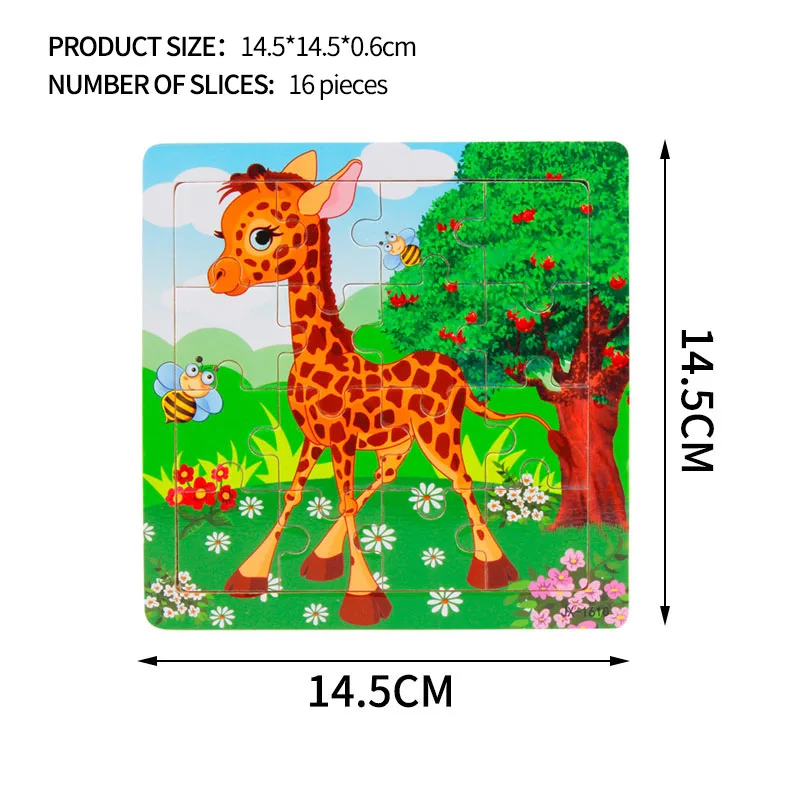 JX-1610 14,5x14,5 см Мультяшные деревянные пазлы, игрушки, животные, морская черепаха, транспортное средство, детская головоломка, обучающие игрушки для детей, подарок для детей - Цвет: JX-1610