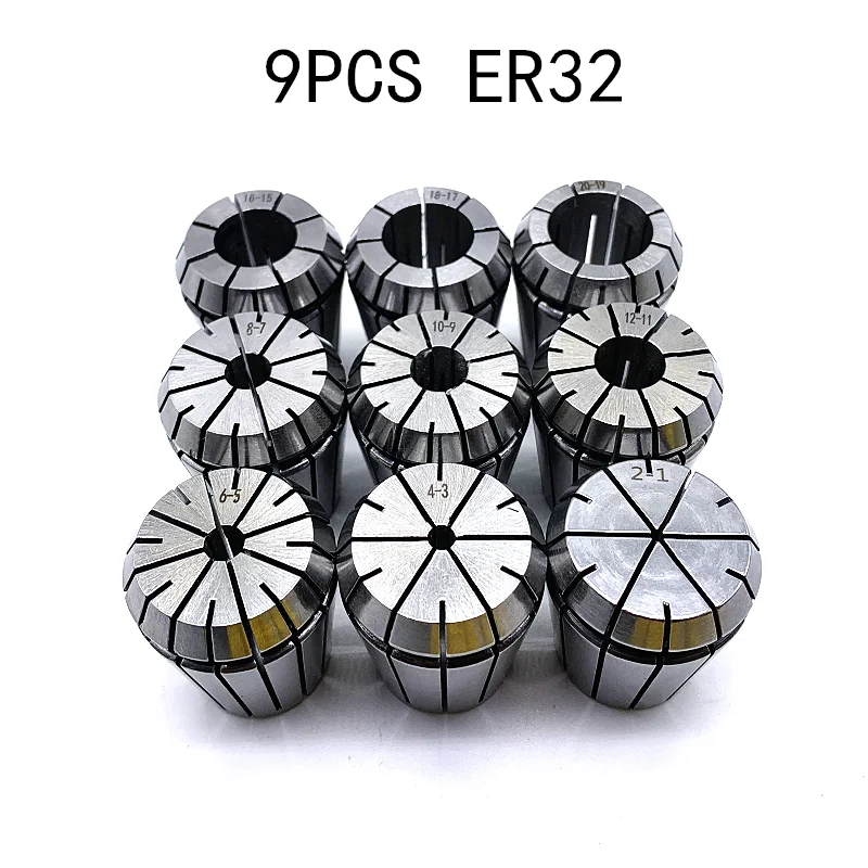 

9pcs ER32 Spring Collet chuck Set for CNC Workholding Engraving Machine and Milling Lathe Tool 2/4/6/8/10/12/16/18/20mm Collets